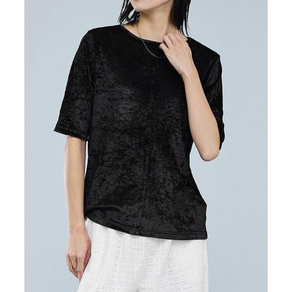 tシャツ milli de l'air  シアーベロア ハーフスリーブTシャツ レディース