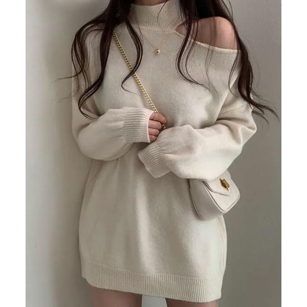 ニット セーター 肩あきデザインニット レディース