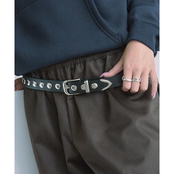 ベルト Round studded leather belt / ラウンドスタッズレザーベルト レデ...