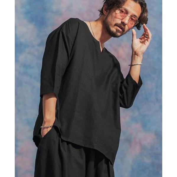 「Jih Nunc」 7分袖シャツ M ブラック メンズ