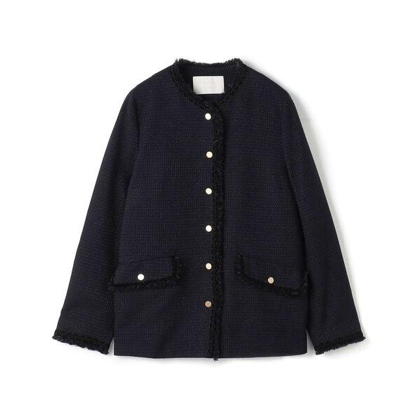 ジャケット ノーカラージャケット クレストドビー Vクルージャケット レディース