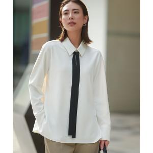 tシャツ マラボーテＷジョーゼット ボウタイ付きシャツカラートップス レディース