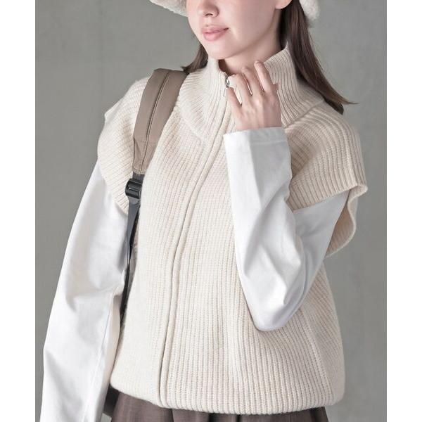 ベスト ジレ ハイネックジップニットベスト レディース
