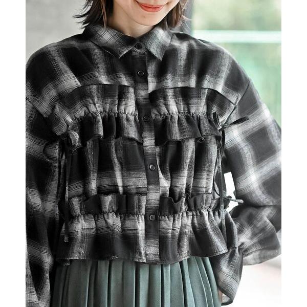 ブラウス シャツ 起毛チェックフリルシャツ レディース