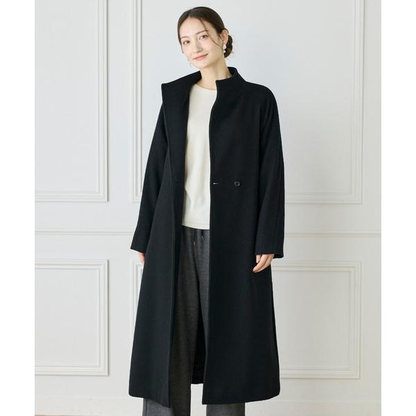 ノーカラーコート コート スーパー100ビーバー スタンドカラーラグランスリーブコート レディース