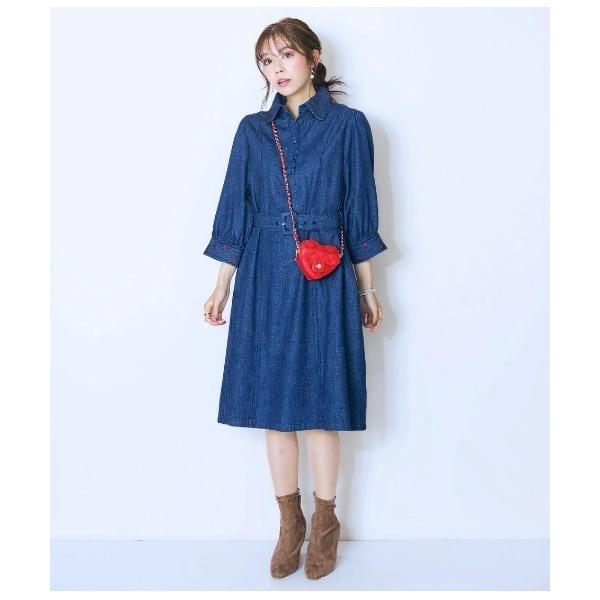 ワンピース 「大きいサイズ」袖口ハート刺しゅうデニムシャツワンピース marun