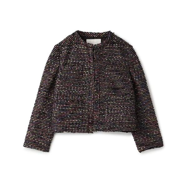 ジャケット ノーカラージャケット フリンジヤーンツイード 4ポケットジャケット レディース