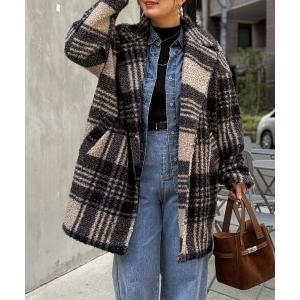 コート アウター ブークレファーチェックコート レディース