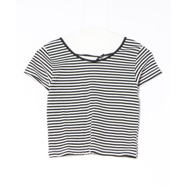 tシャツ 半袖 バックオープン ボーダー柄 半袖Tシャツ レディース