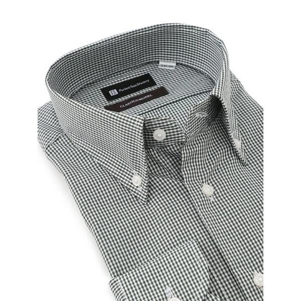 フォーマル シャツ 「ノンアイロン」長袖ワイシャツ「クラシコ」先染めギンガムチェック　グリーン メン...