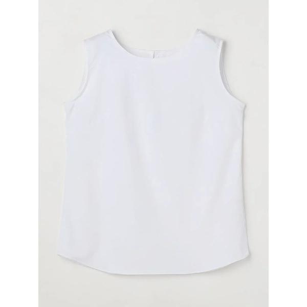 ブラウス シャツ 「ひんやり接触冷感」シルク混ノースリーブブラウス　ホワイト/サックス レディース