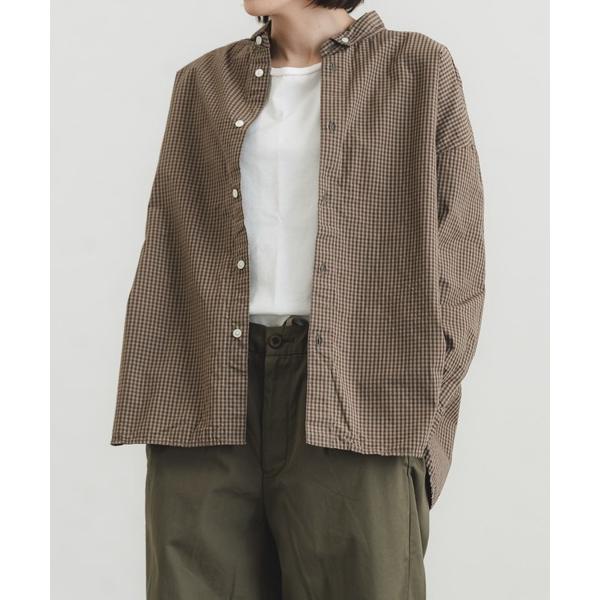 ブラウス シャツ タイプライターワッシャーチェックBDワイドシャツ レディース