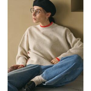 ニット セーター ネップカラーライン クルーネック ニットプルオーバー レディース