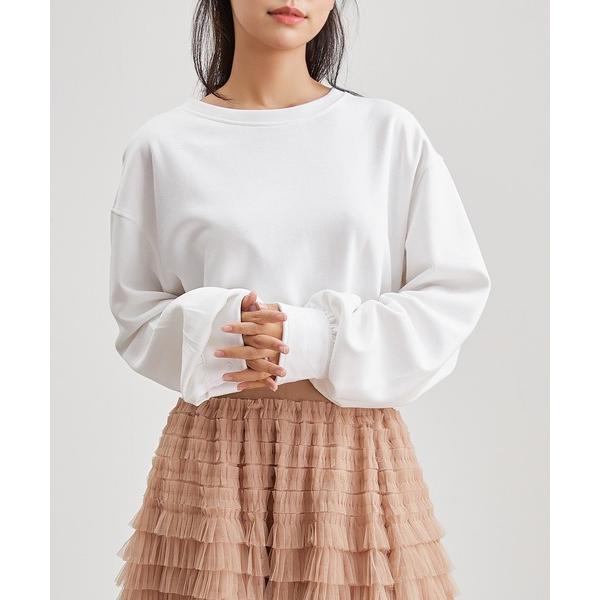 tシャツ ソリッドカラー ラウンドヘム 長袖 フレア プルオーバー レディース