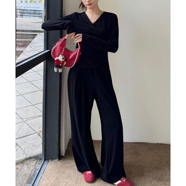 セットアップ カシュクール 長袖 リラックス ワイドパンツ セットアップ レディース