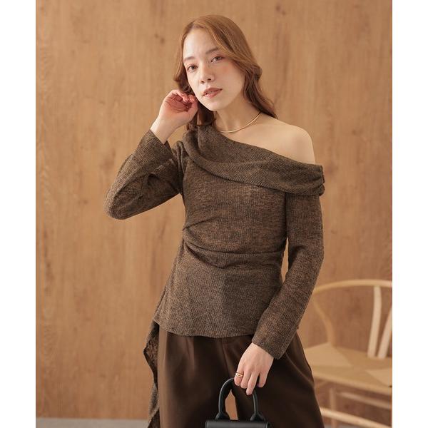tシャツ asymmetry ribbon sheer knit pullover レディース