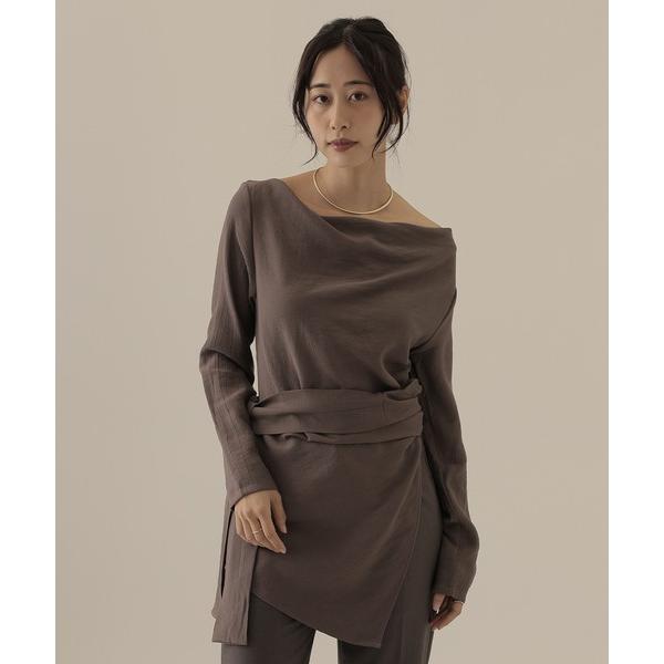 tシャツ side slit belted tunic tops レディース