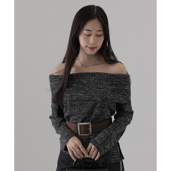 ニット セーター tweed belted off shoulder tops レディース