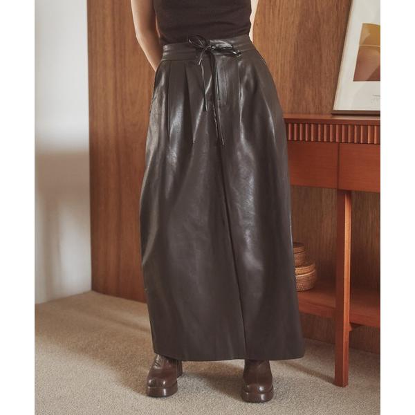 スカート leather like belted long skirt /レザー調ベルテッドロングス...