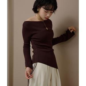ニット セーター asymmetry side gather lib knit /アシンメトリーサイドギャザーリブニットトップス レディース
