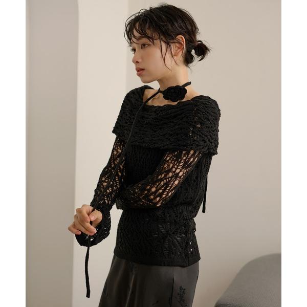 ニット セーター choker turn back lace knit /チョーカー付き折り返しレー...