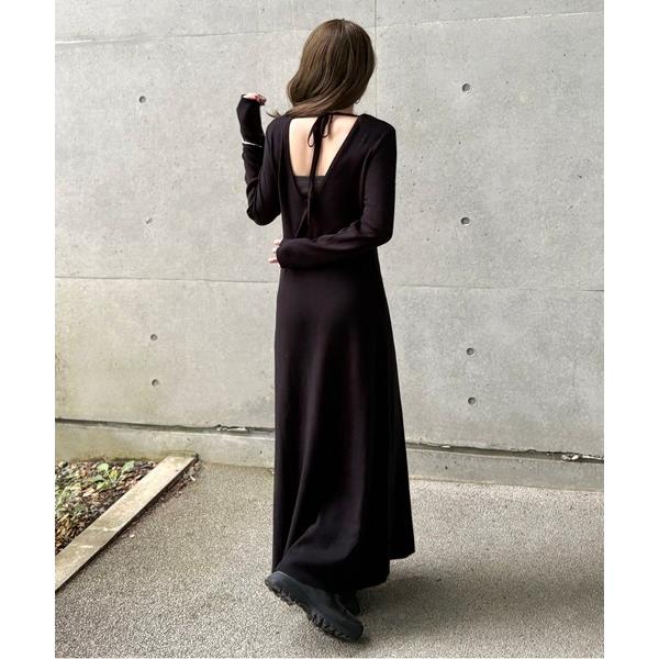 ワンピース back open ribbon knit one piece /バックオープンリボンロ...