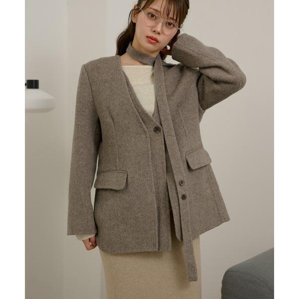 ジャケット ノーカラージャケット cotton wool choker layered jacket...