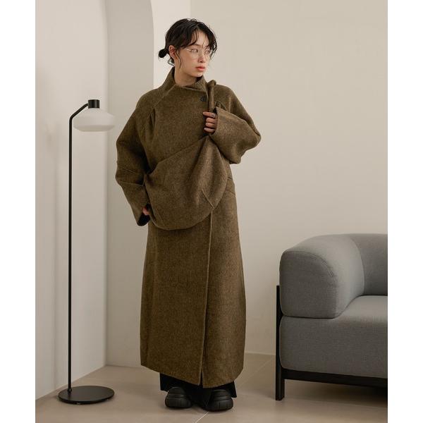 ノーカラーコート コート stand collar wrap belted long coat /ス...