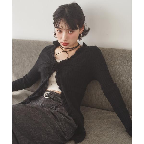カーディガン front frill lib knit cardigan /フロントフリルリブニット...