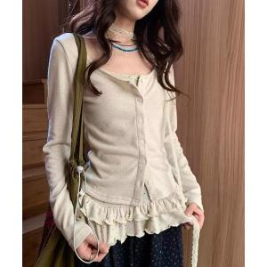 Sibra（シブラ） tシャツ ドット柄フリルリボントップス レディース