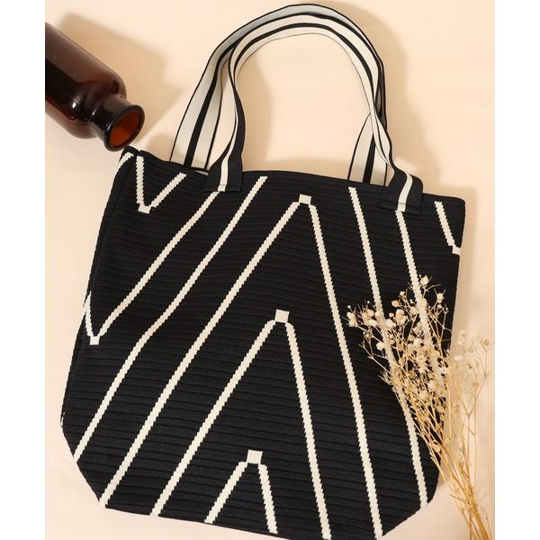 トートバッグ ジオメトリック柄ニットバケツトートバッグ レディース