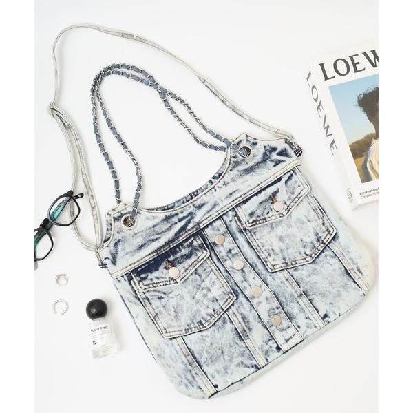 ショルダーバッグ バッグ ヴィンテージ風デニムチェーンショルダーバッグ レディース