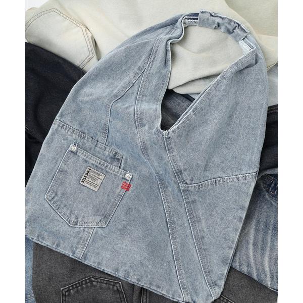 ショルダーバッグ バッグ アシンメトリー切替ウォッシュデニム風ワンショルダーバッグ レディース