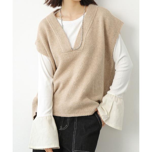ベスト ジレ 深Vネックニットベスト レディース