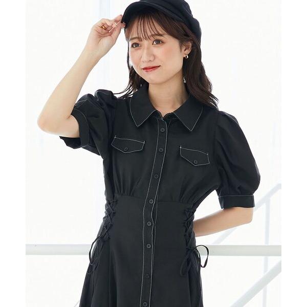 シャツワンピース サイドレースアップシャツワンピース