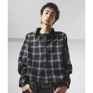 シャツ ボックスシルエット ショート丈 マルチチェック長袖シャツ「UNISEX」 メンズ レディース