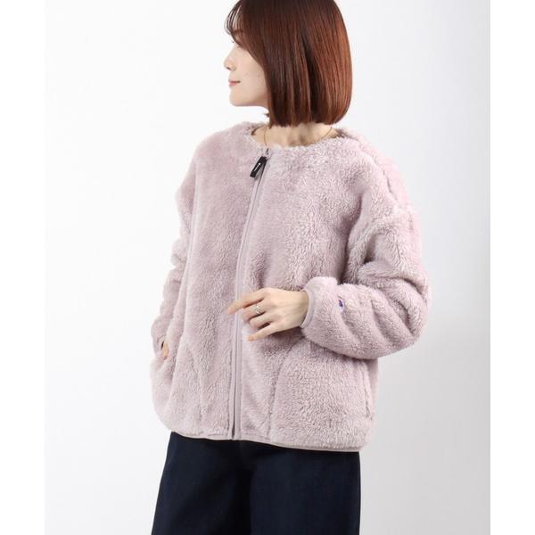 ジャケット ノーカラージャケット Champion（チャンピオン）ワンポイントロゴ刺繍 シェルパフリ...