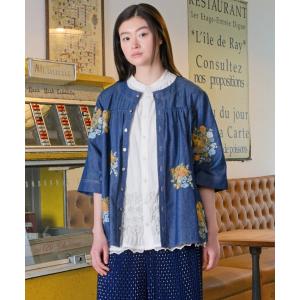 ブラウス シャツ デニム／ツイル　ブロッサムクラスタ刺繍ブルゾンブラウス レディース