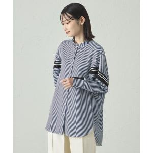 ブラウス シャツ 「着用しわ軽減/吸水速乾」ニットコンビストライプブラウス レディース