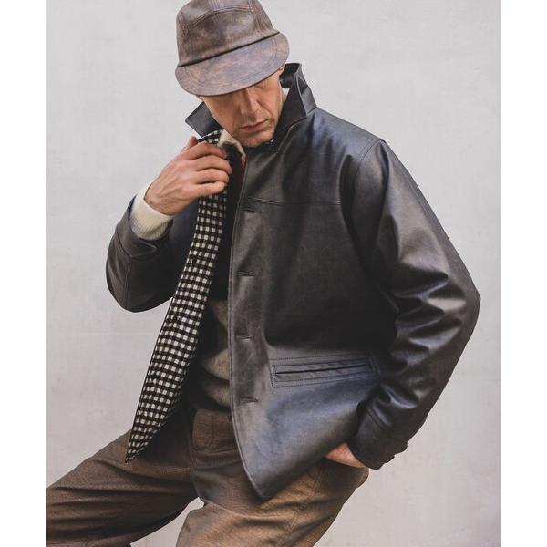 ブルゾン アウター エイジド フェイクレザー カーコート メンズ