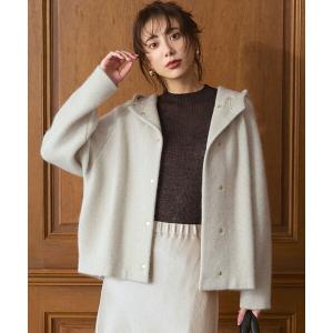 カーディガン 「洗える」ラクーンブレンドダブルフェイス ニット フーディー レディース