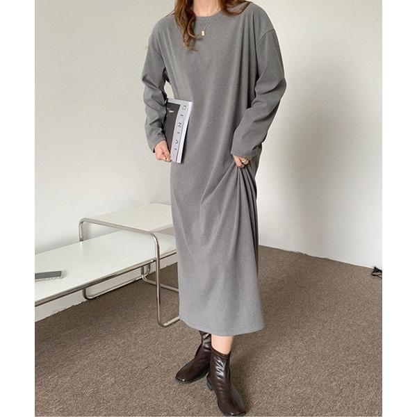 ワンピース スリット入りロングスウェットワンピース