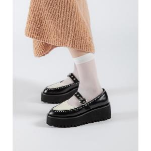 パンプス 「本革/厚底/6cm」スタッズデザイン 厚底メリージェーンシューズ