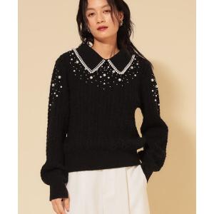 ニット セーター 「COLLECTION LINE」衿付きパール調ニット レディース