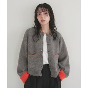 カーディガン アルパカタッチバイカラーカーディガン レディース