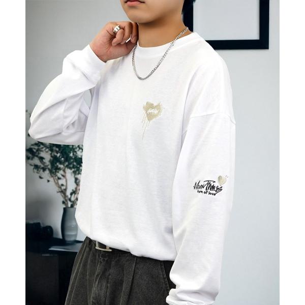 tシャツ 刺繍 長袖 Tシャツ ハート 黒猫 バルーン グラフィック Tシャツ メンズ レディース