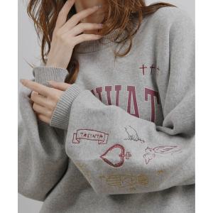 ニット セーター スウェットライクロゴ刺繍ニット レディース