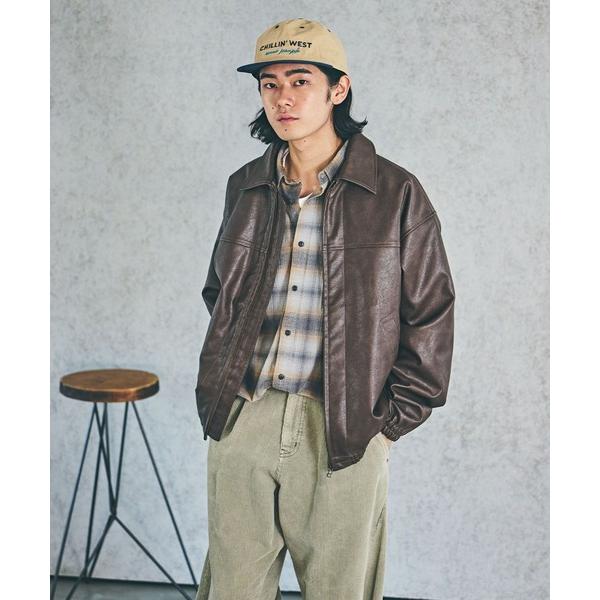 ブルゾン アウター ヴィンテージライクエコレザージャケット メンズ