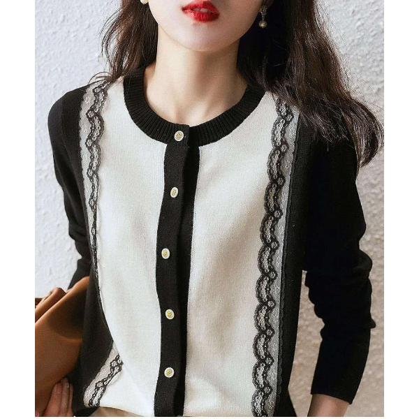 カーディガン 「コントラストが、私を際立たせる。」バイカラー大人レースカーディガン レディース
