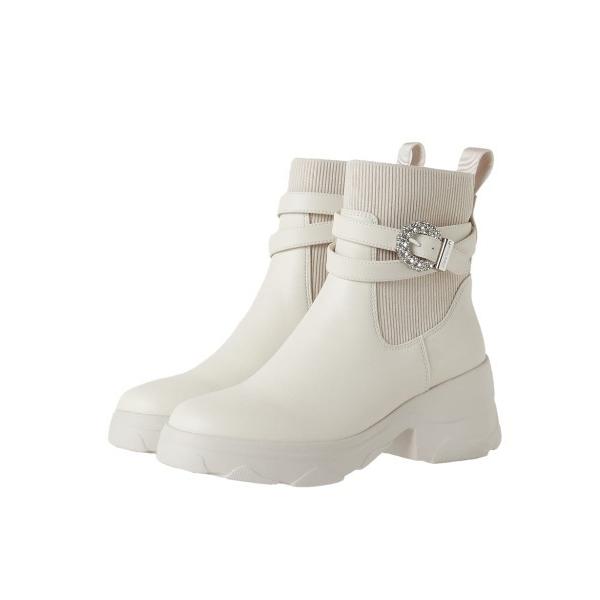 ブーツ 「軽量」クリスタルバックル ショートブーツ レディース